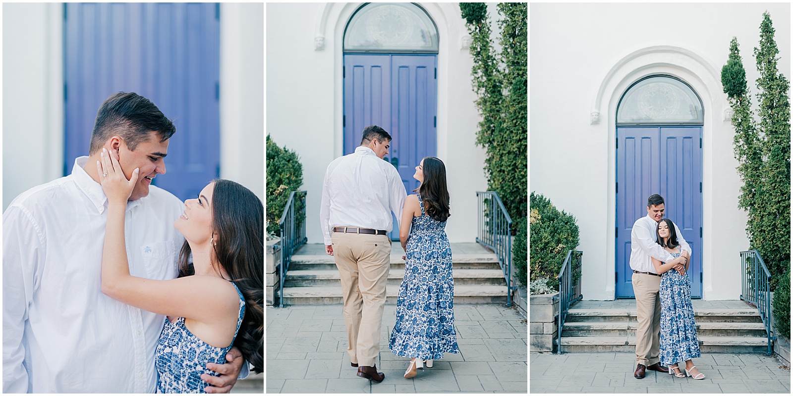 Engagement portraits at the historic First United Methodist Church in Huntsville, Alabama