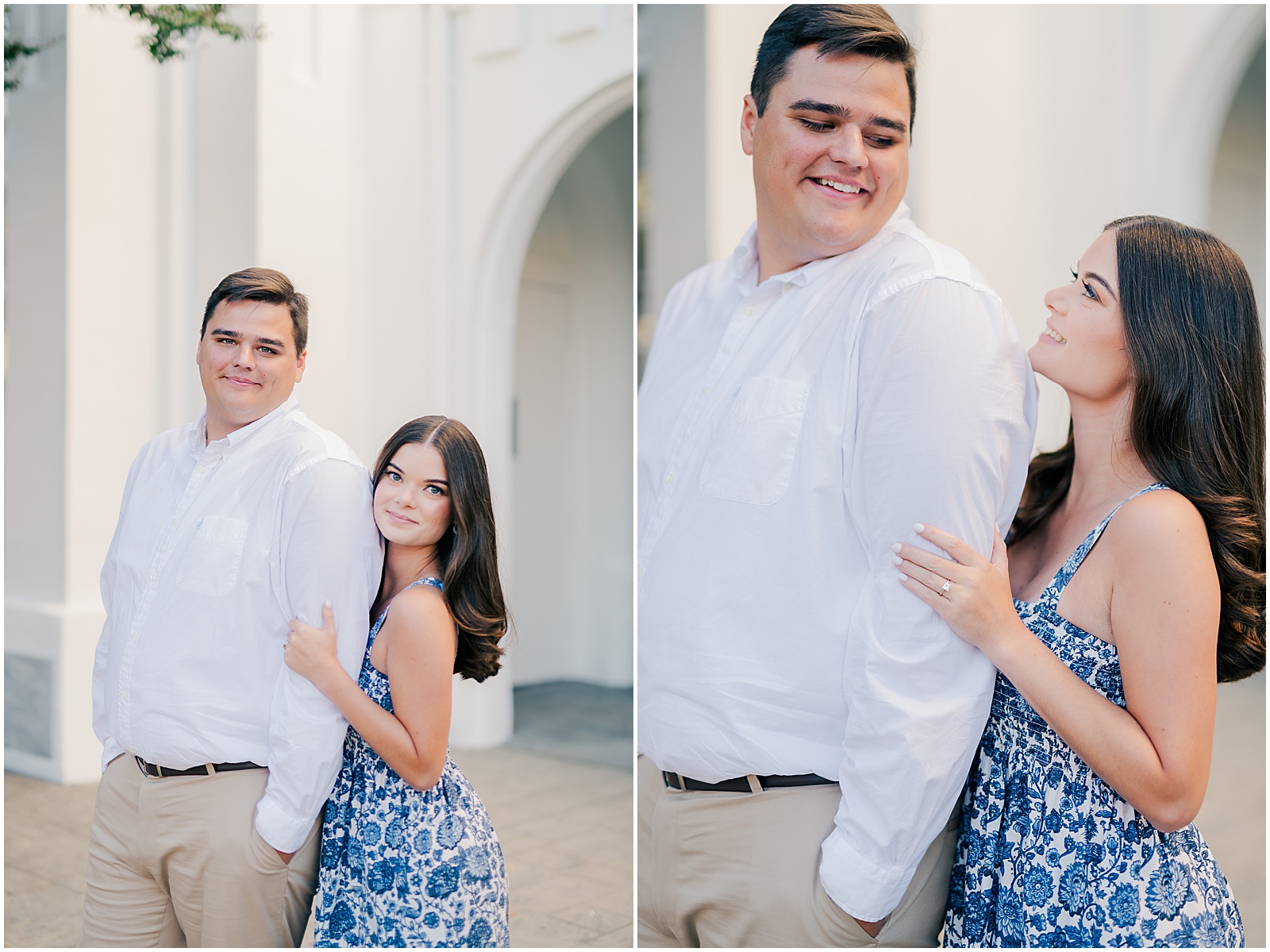 Engagement portraits at the historic First United Methodist Church in Huntsville, Alabama