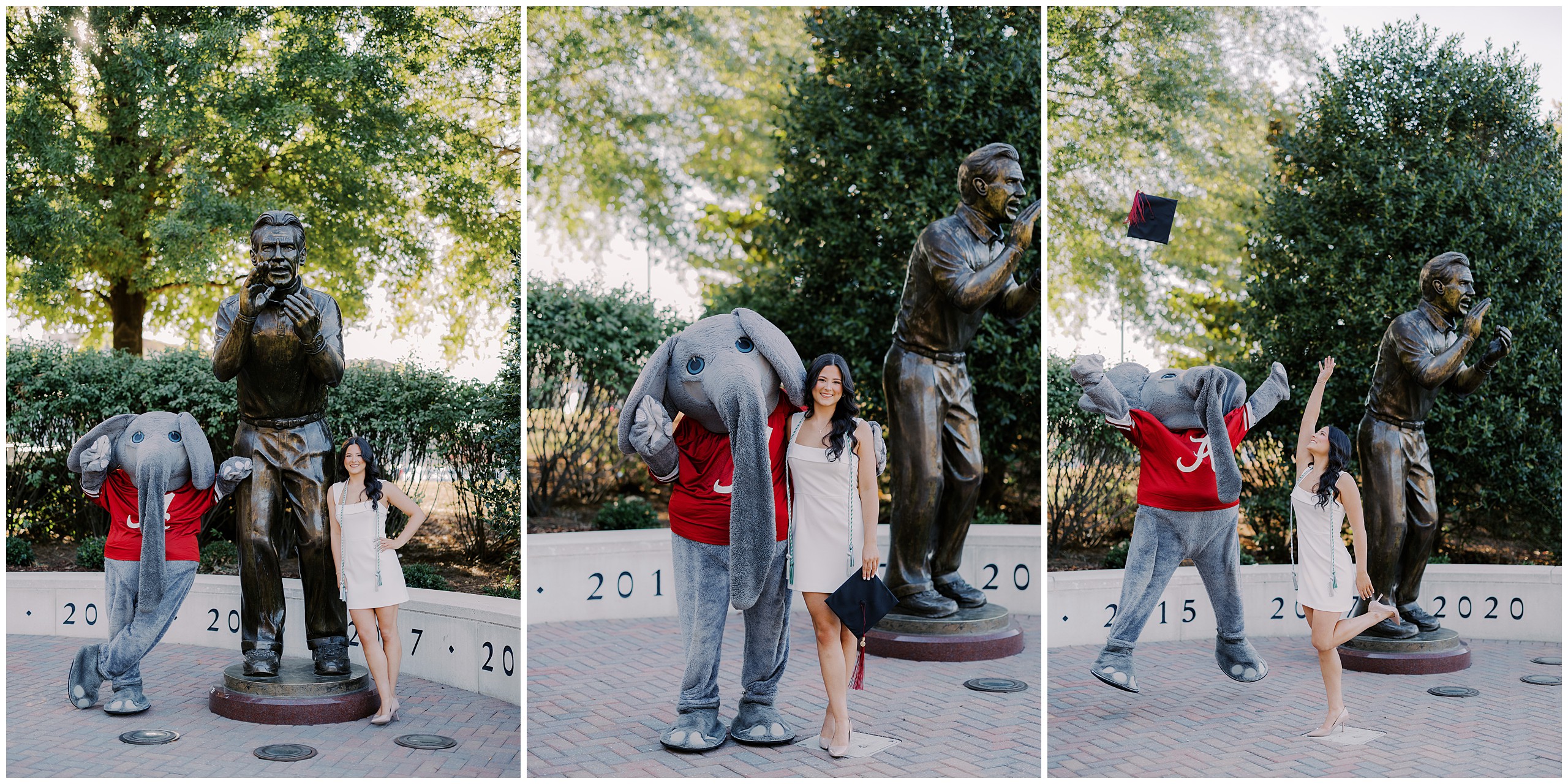 Graduate posing with Big Al at Bryant-Denny Stadium